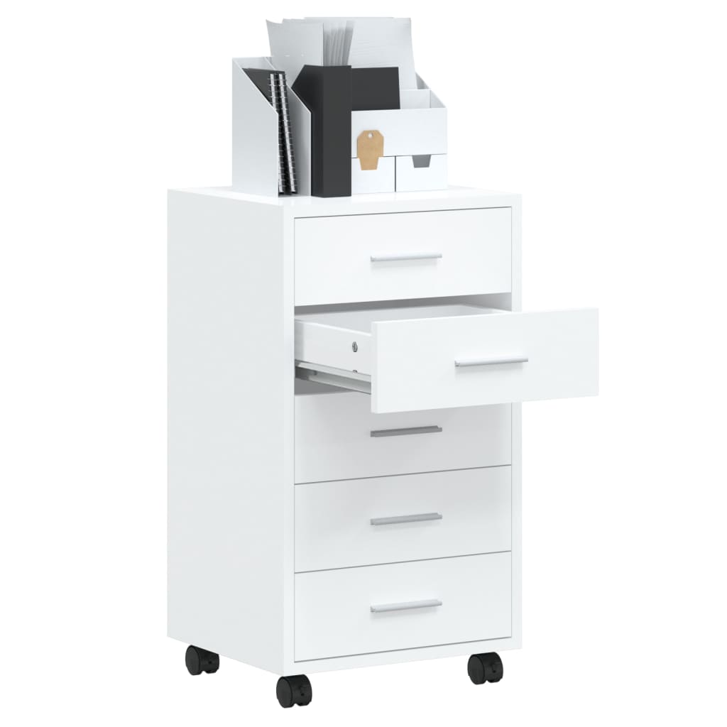 vidaXL Drawer Cabinet with Castors High Gloss White Engineered Wood