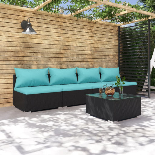 vidaXL 5 Piece Garden Lounge Set with Cushions Poly Rattan Black