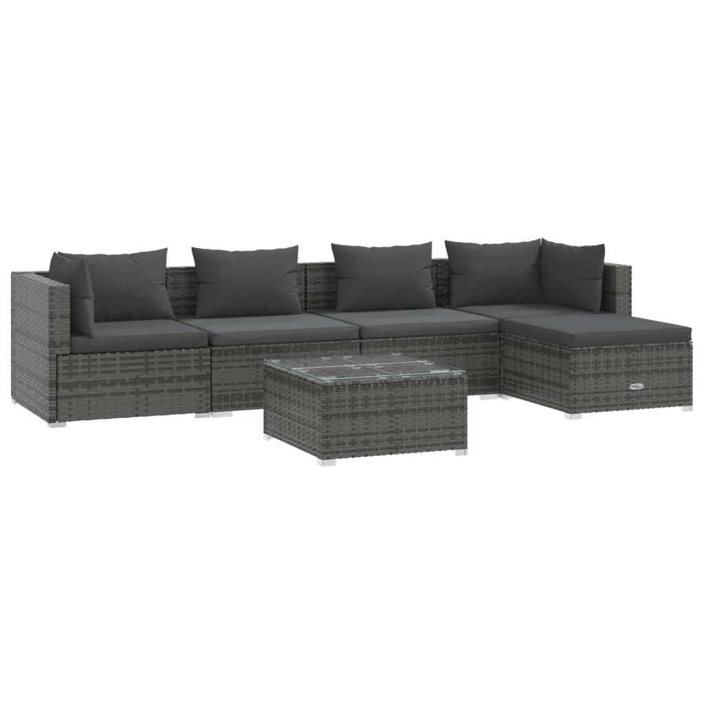 vidaXL 6 Piece Garden Lounge Set with Cushions Poly Rattan Grey