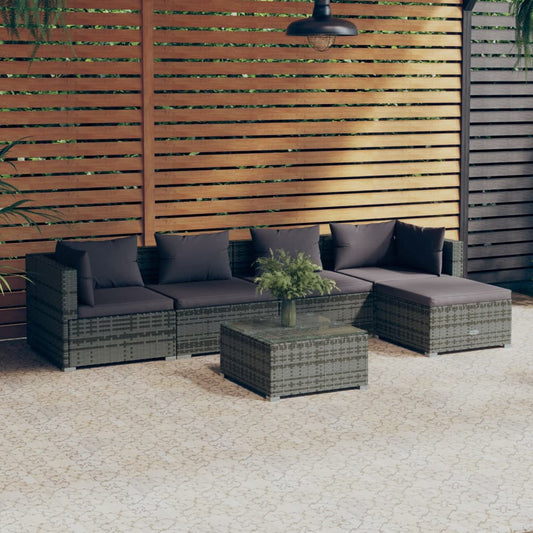 vidaXL 6 Piece Garden Lounge Set with Cushions Poly Rattan Grey