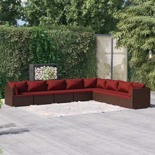 vidaXL 8 Piece Garden Lounge Set with Cushions Poly Rattan Brown