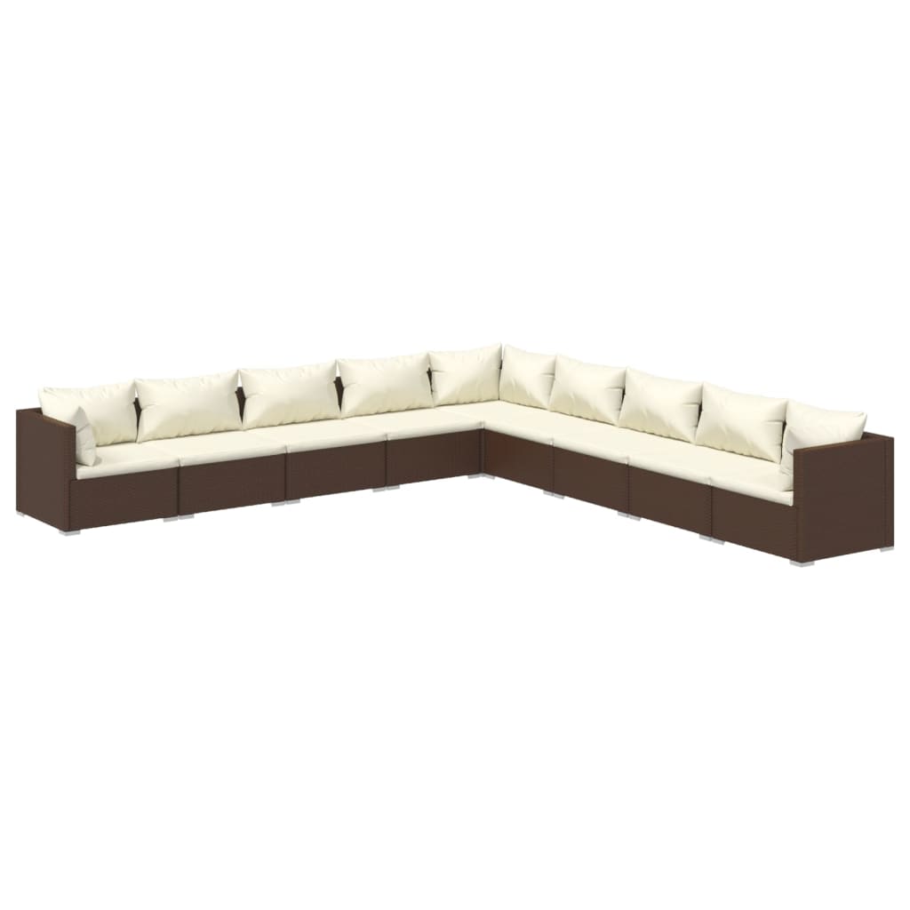 vidaXL 9 Piece Garden Lounge Set with Cushions Poly Rattan Brown