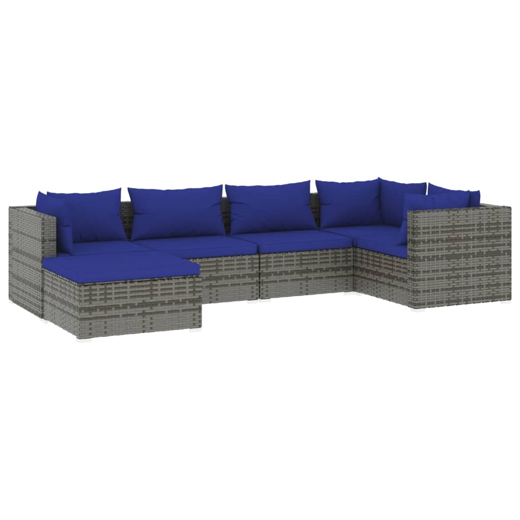 vidaXL 6 Piece Garden Lounge Set with Cushions Poly Rattan Grey