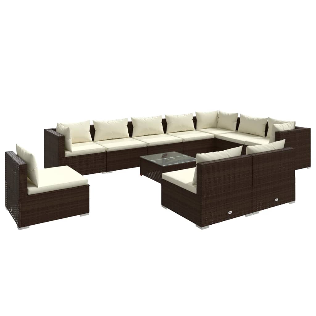 vidaXL 11 Piece Garden Lounge Set with Cushions Poly Rattan Brown