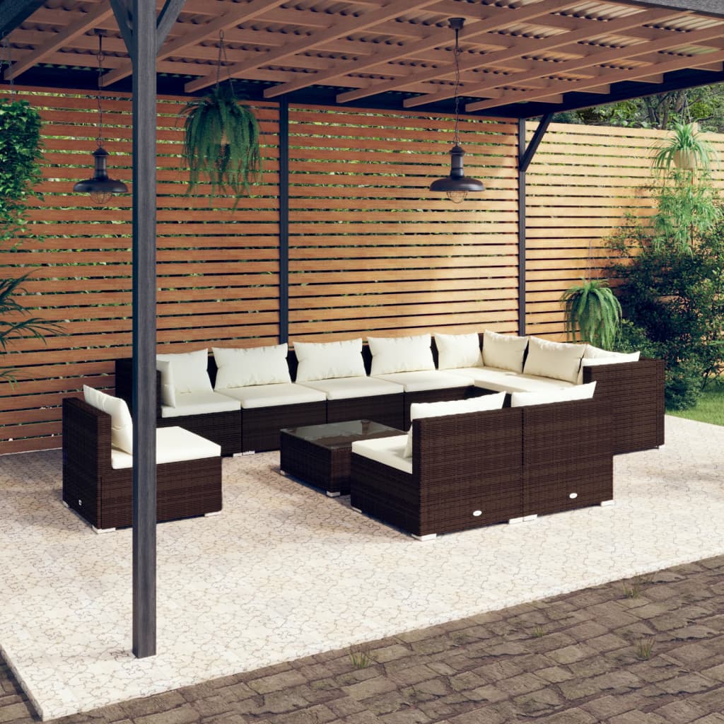 vidaXL 11 Piece Garden Lounge Set with Cushions Poly Rattan Brown