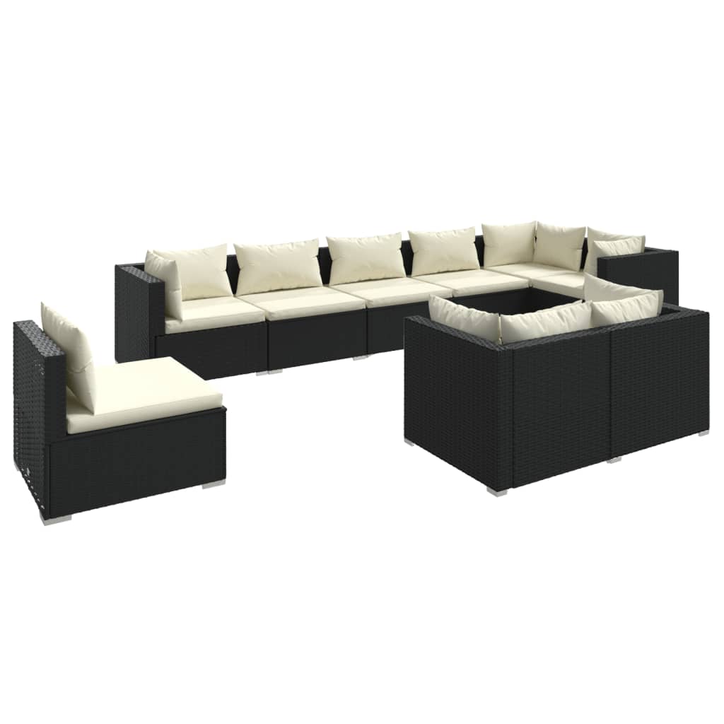 vidaXL 9 Piece Garden Lounge Set with Cushions Poly Rattan Black
