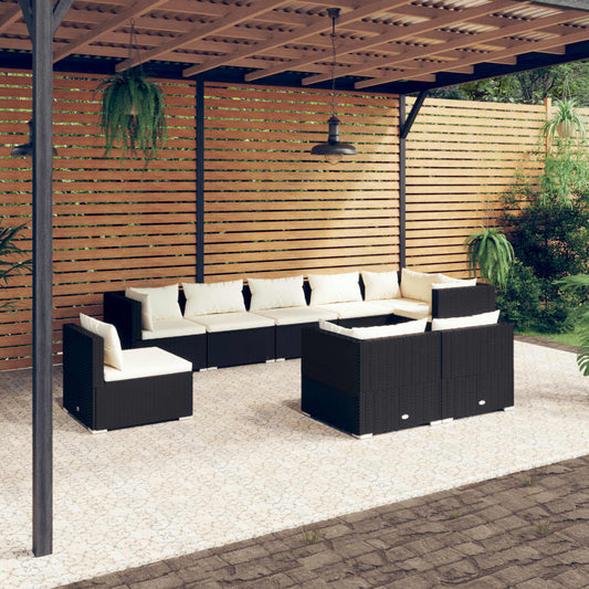 vidaXL 9 Piece Garden Lounge Set with Cushions Poly Rattan Black