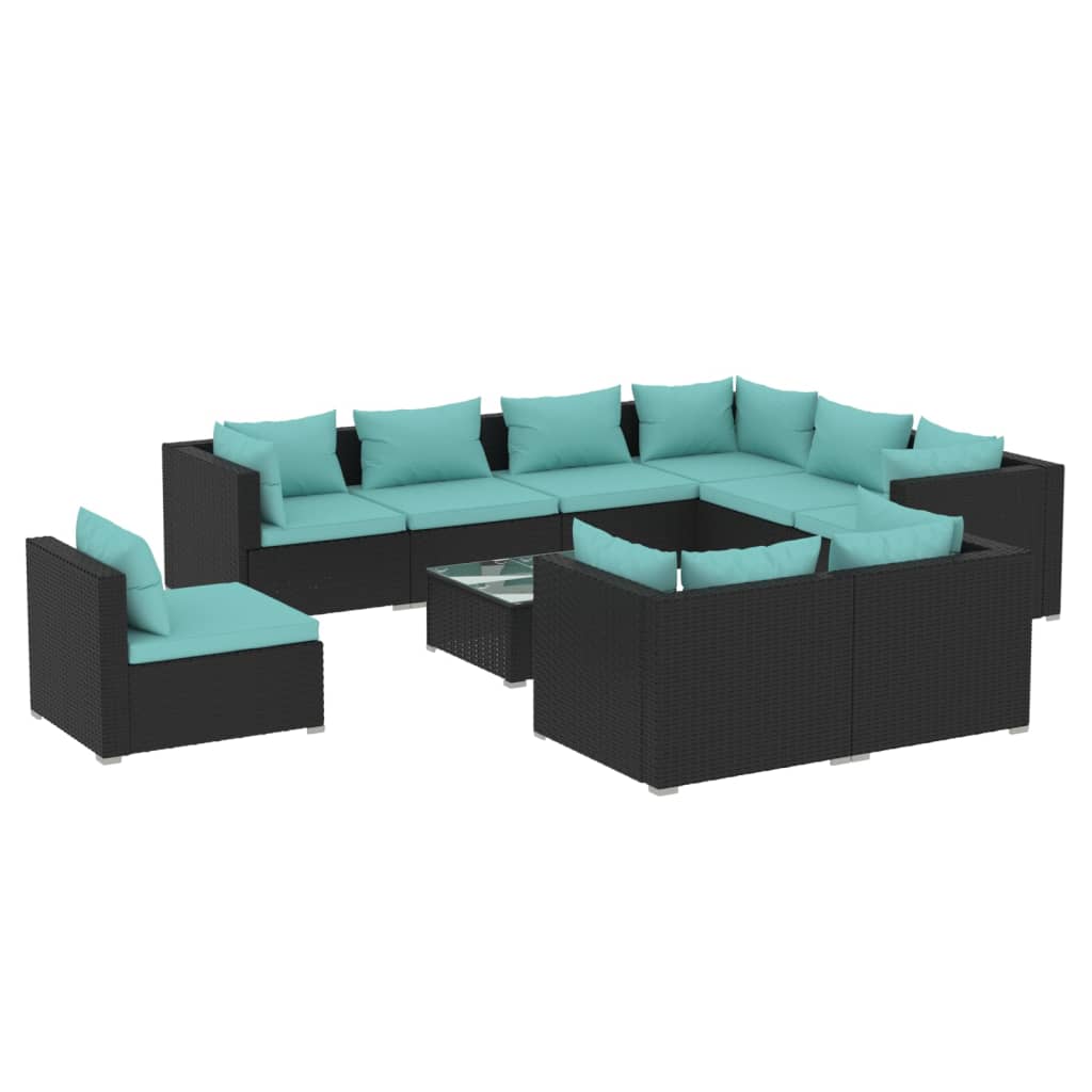 vidaXL 10 Piece Garden Lounge Set with Cushions Poly Rattan Black