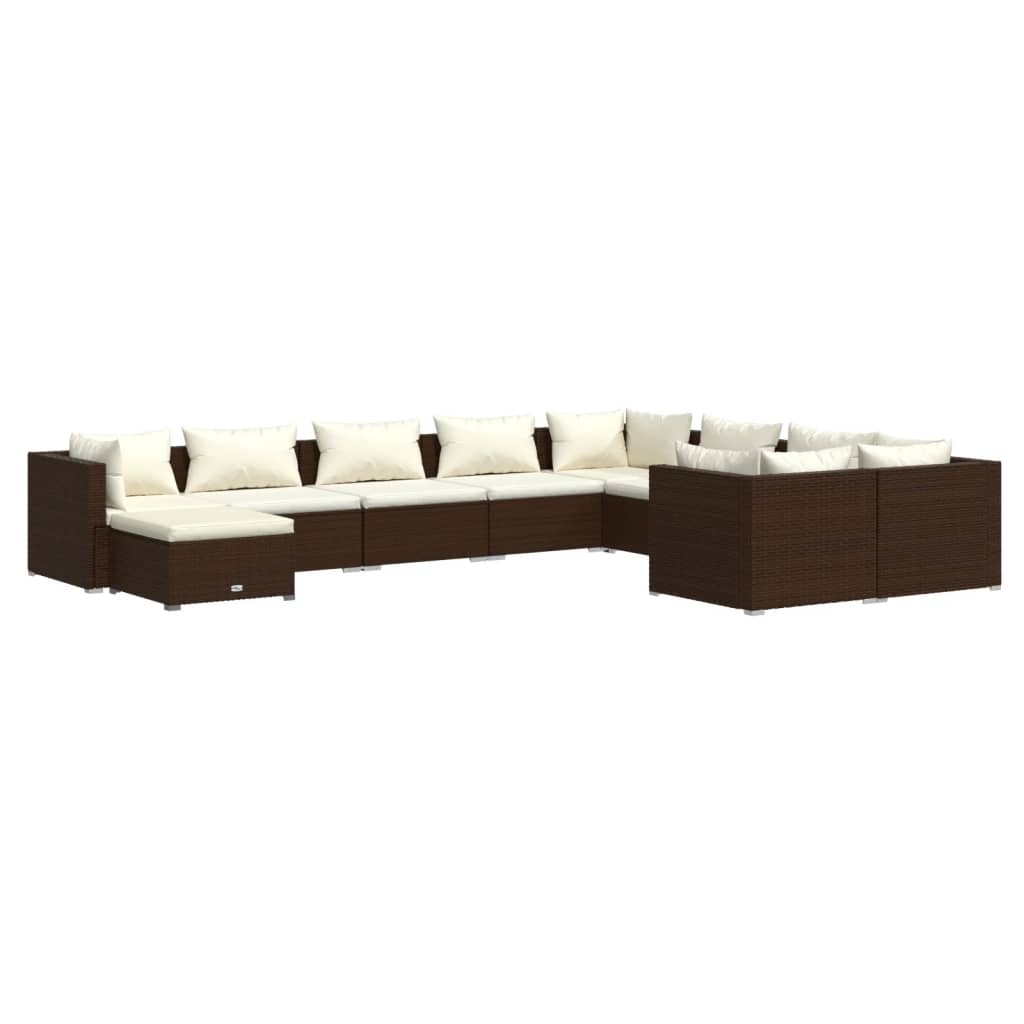 vidaXL 10 Piece Garden Lounge Set with Cushions Poly Rattan Brown