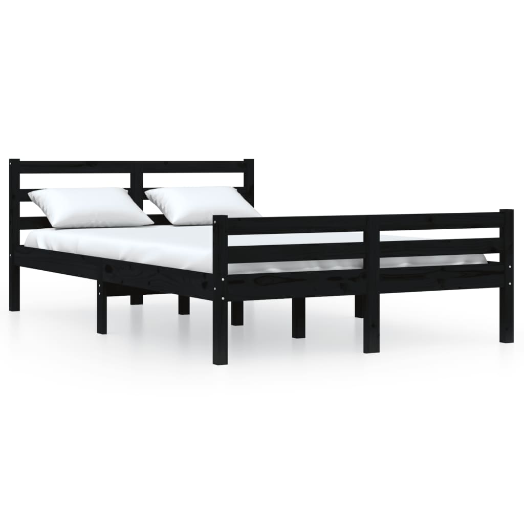 vidaXL Bed Frame without Mattress Black Solid Wood 150x200 cm