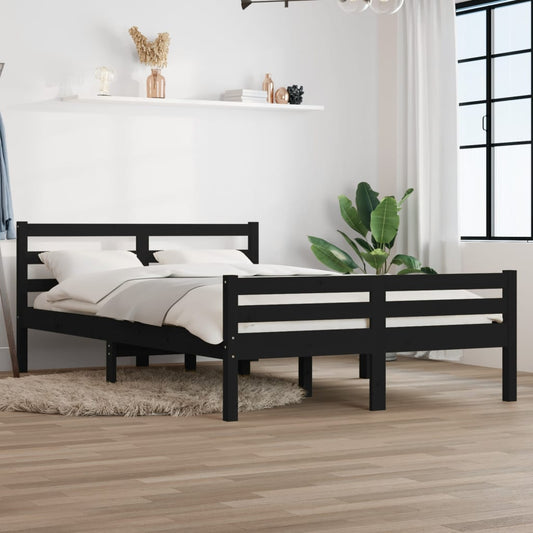 vidaXL Bed Frame without Mattress Black Solid Wood 150x200 cm