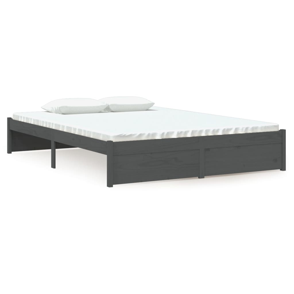 vidaXL Bed Frame without Mattress Grey Solid Wood 135x190 cm