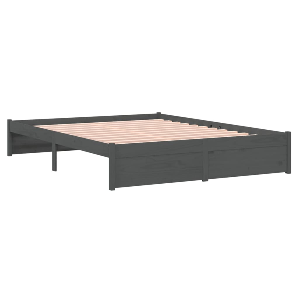 vidaXL Bed Frame without Mattress Grey Solid Wood 135x190 cm