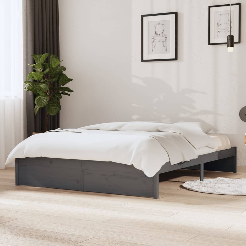 vidaXL Bed Frame without Mattress Grey Solid Wood 135x190 cm