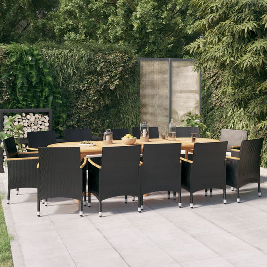 vidaXL 13 Piece Garden Dining Set with Cushions Black