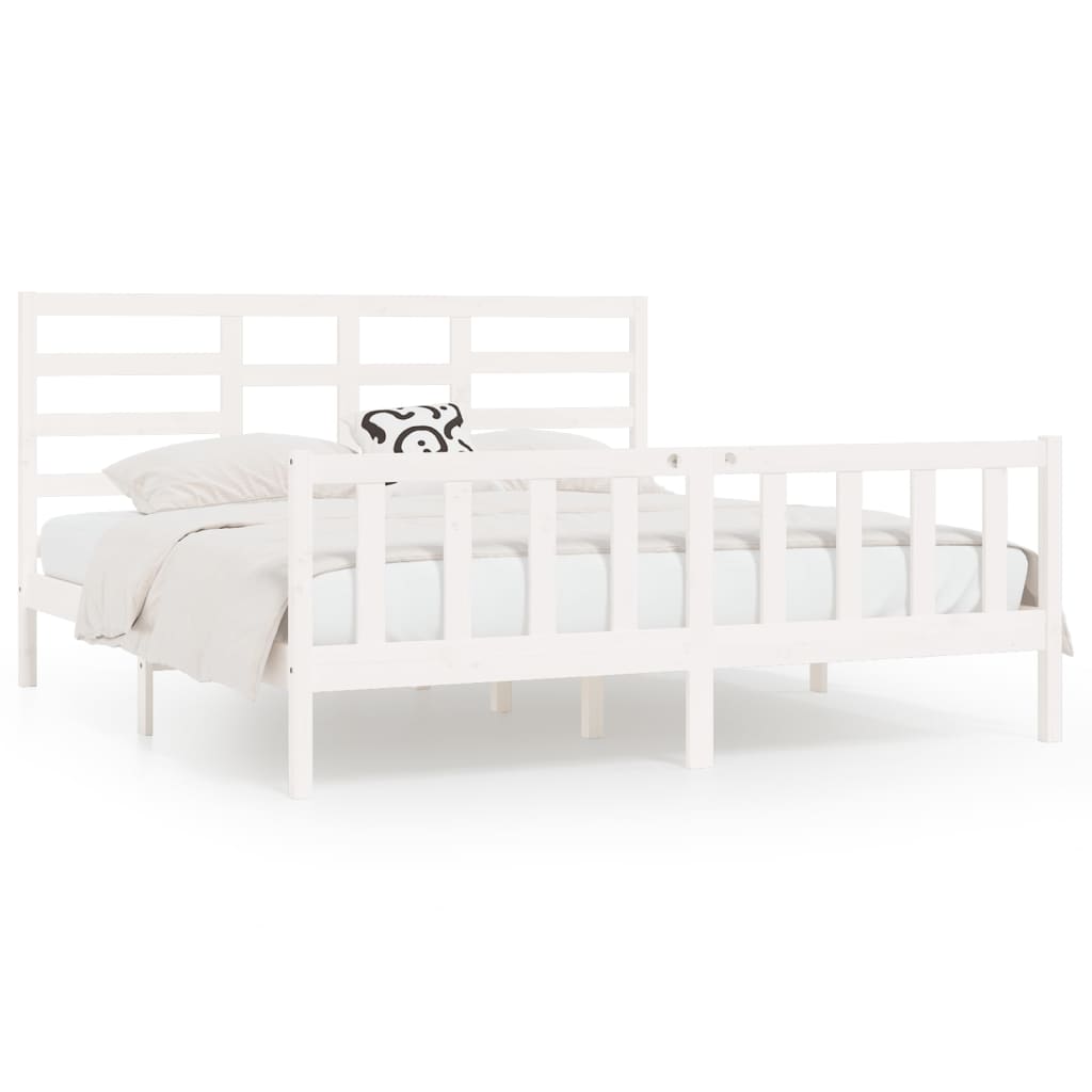 vidaXL Bed Frame without Mattress White 183x203 cm King Solid Wood