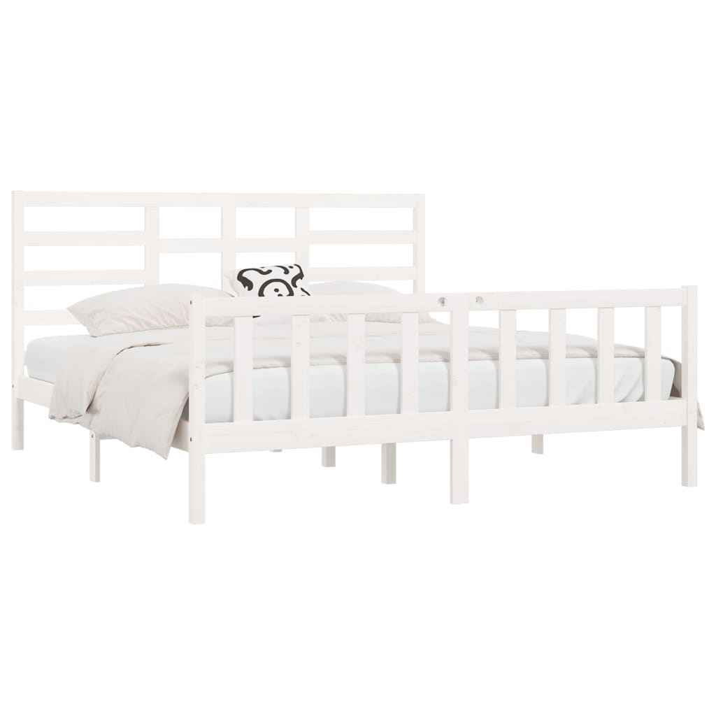vidaXL Bed Frame without Mattress White 183x203 cm King Solid Wood
