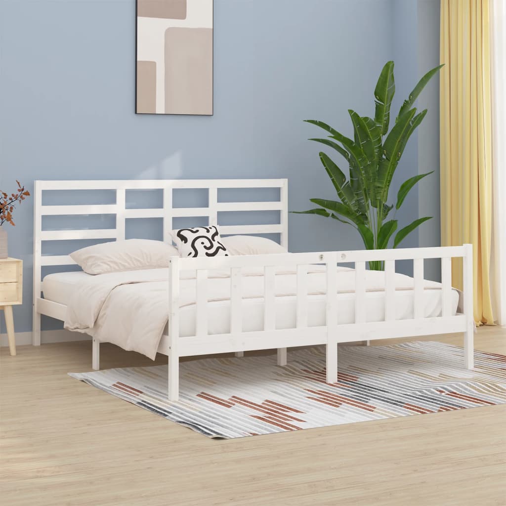 vidaXL Bed Frame without Mattress White 183x203 cm King Solid Wood