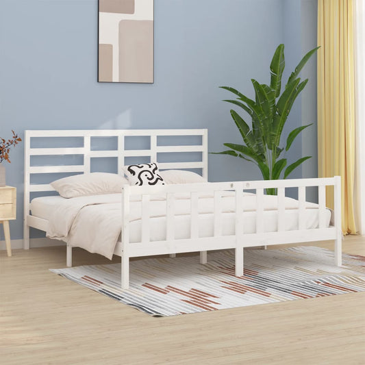 vidaXL Bed Frame without Mattress White 183x203 cm King Solid Wood