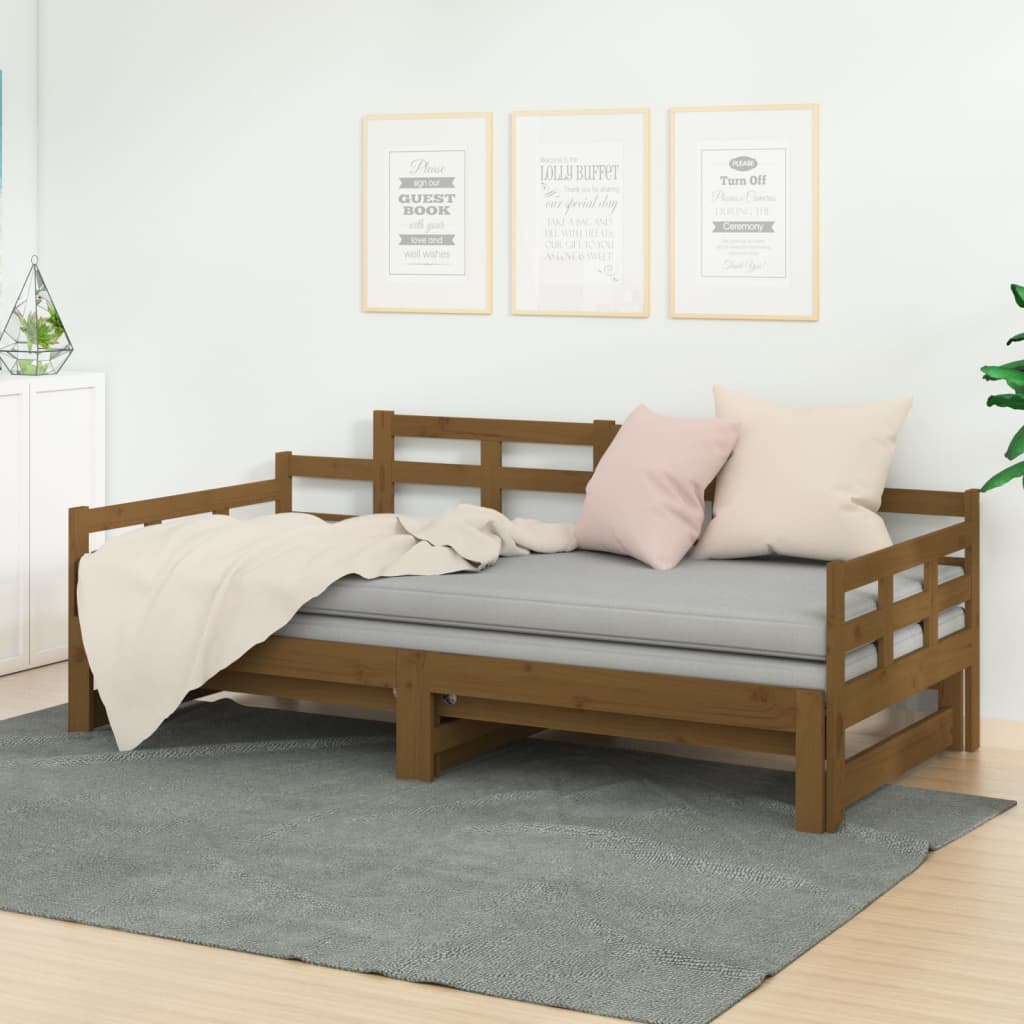 vidaXL Pull-out Day Bed without Mattress Honey Brown 2x(90x190) cm