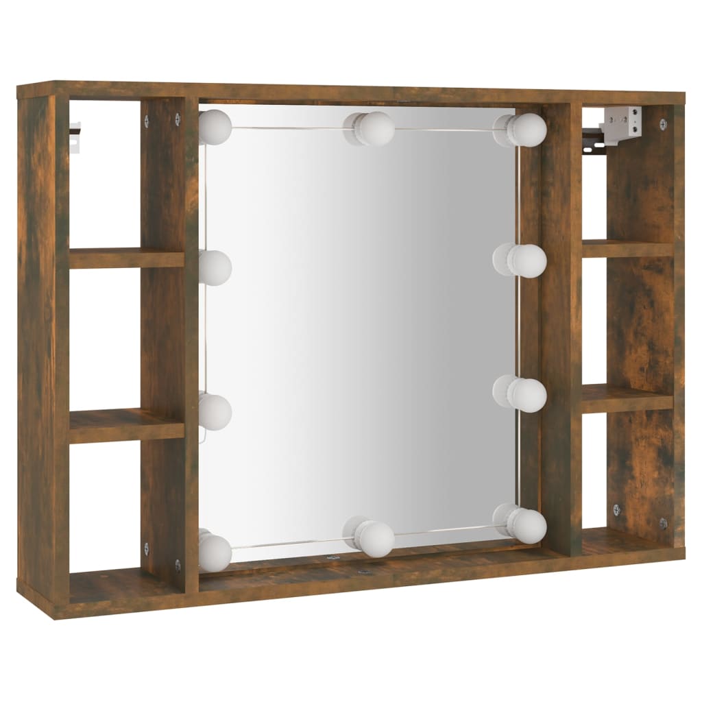 vidaXL Mirror Cabinet with LED Smoked Oak 76x15x55 cm