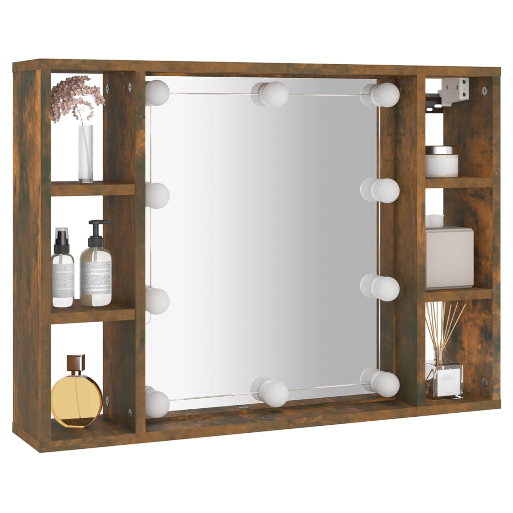vidaXL Mirror Cabinet with LED Smoked Oak 76x15x55 cm