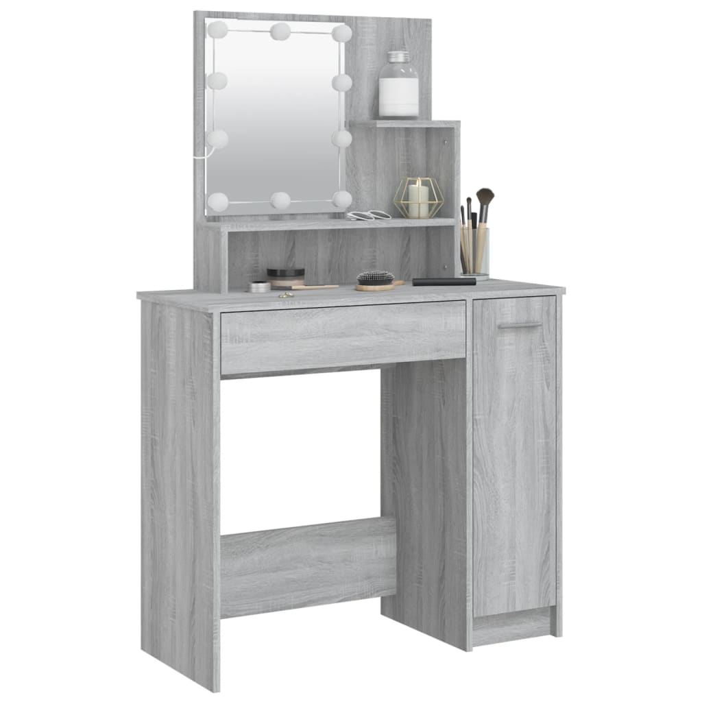 vidaXL Dressing Table with LED Grey Sonoma 86.5x35x136 cm