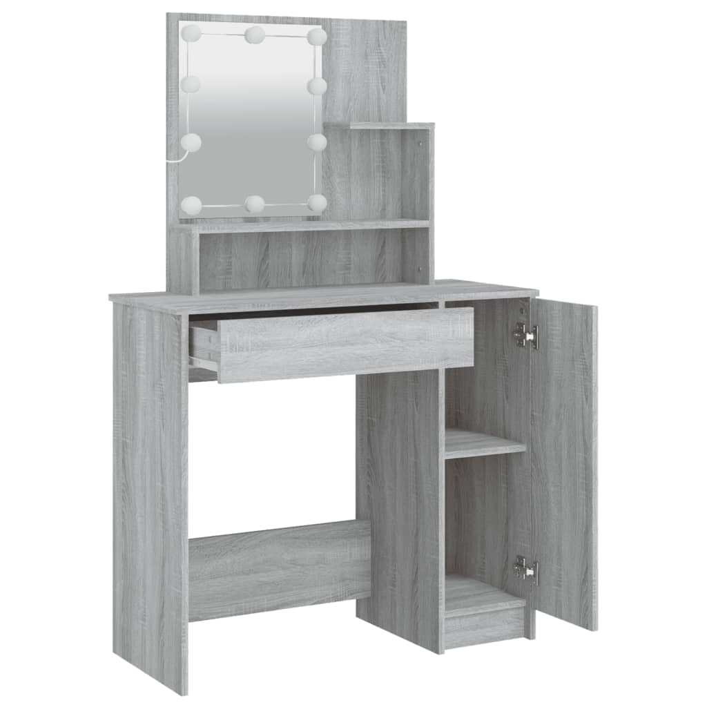 vidaXL Dressing Table with LED Grey Sonoma 86.5x35x136 cm