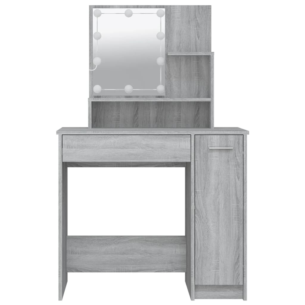 vidaXL Dressing Table with LED Grey Sonoma 86.5x35x136 cm