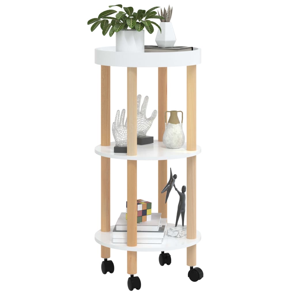 vidaXL 3-tier Trolley White 38x38x82 cm Engineered Wood&Solid Wood Pine