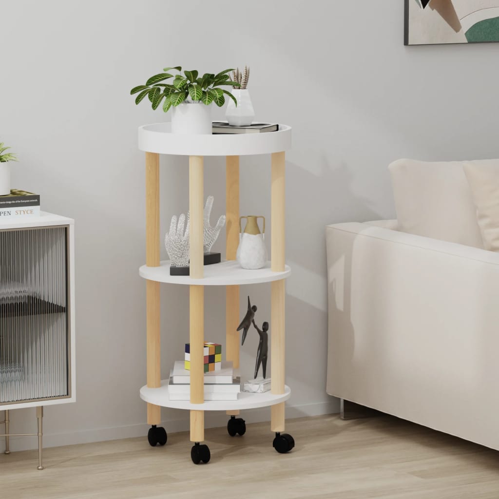 vidaXL 3-tier Trolley White 38x38x82 cm Engineered Wood&Solid Wood Pine