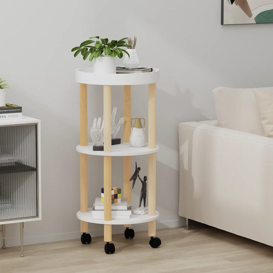 vidaXL 3-tier Trolley White 38x38x82 cm Engineered Wood&Solid Wood Pine