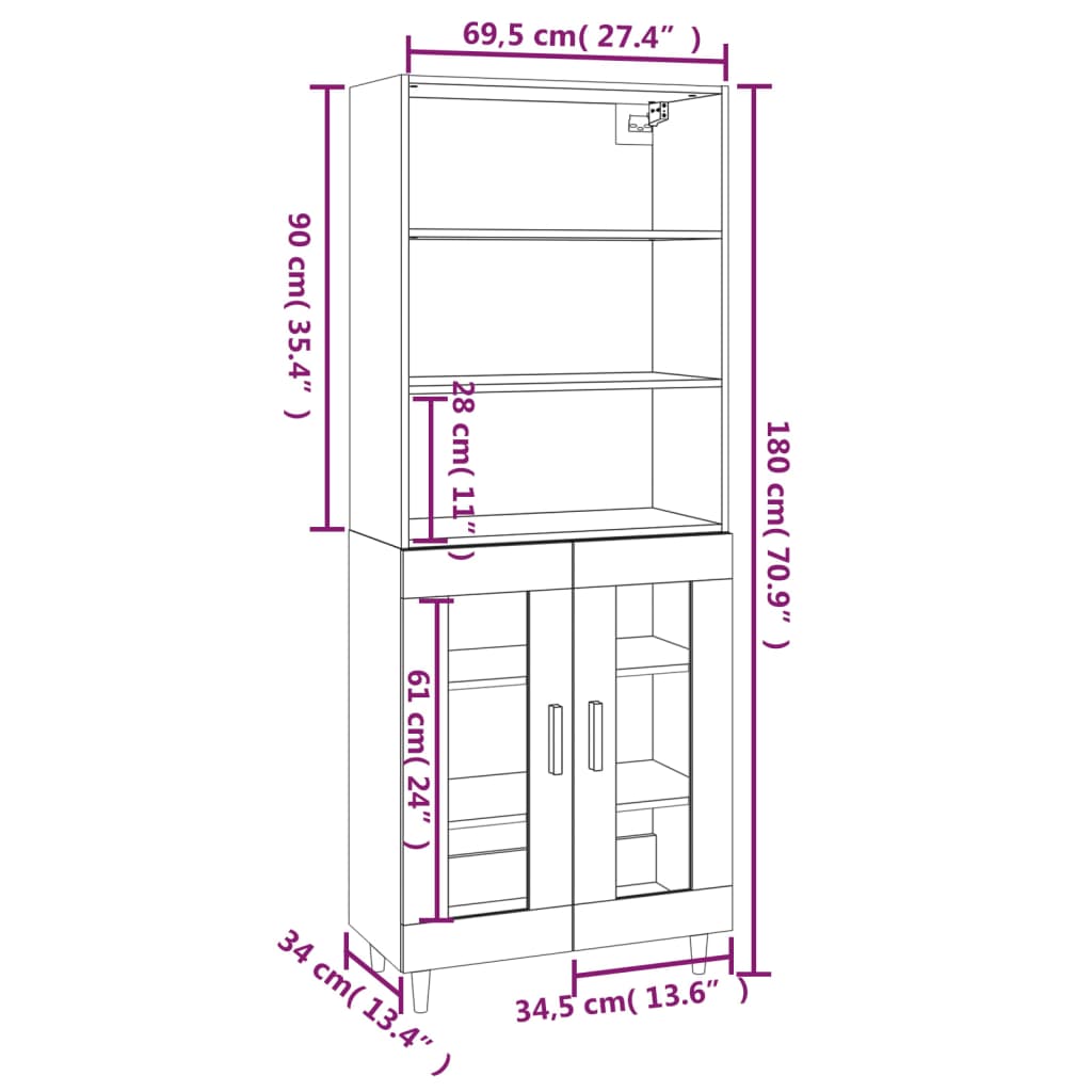 vidaXL Highboard White Engineered Wood