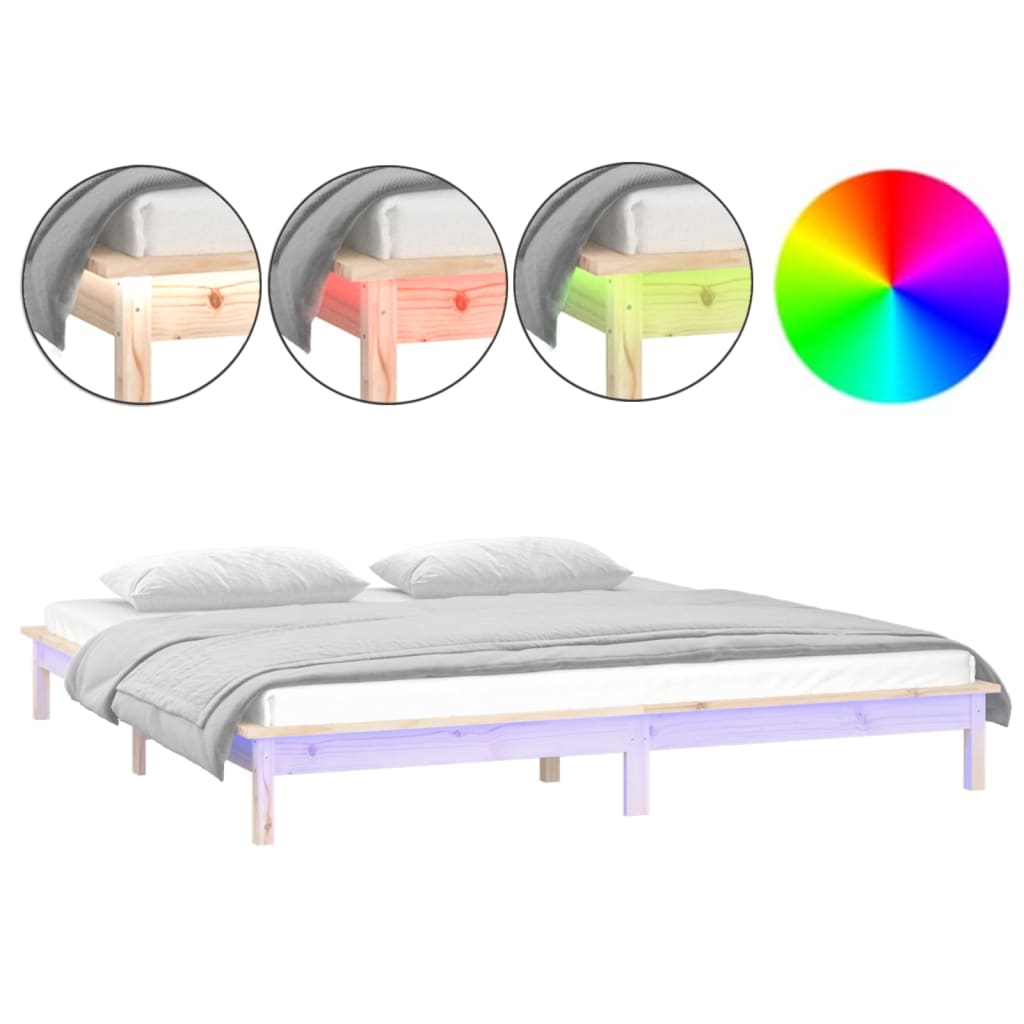 vidaXL LED Bed Frame without Mattress 135x190 cm Solid Wood