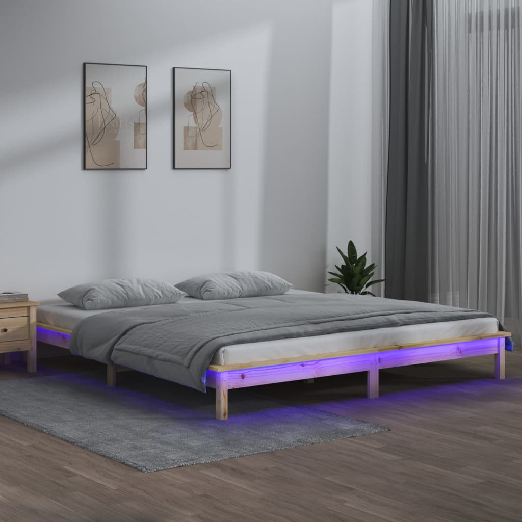 vidaXL LED Bed Frame without Mattress 135x190 cm Solid Wood