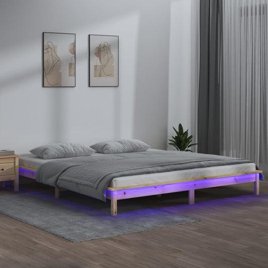 vidaXL LED Bed Frame without Mattress 135x190 cm Solid Wood