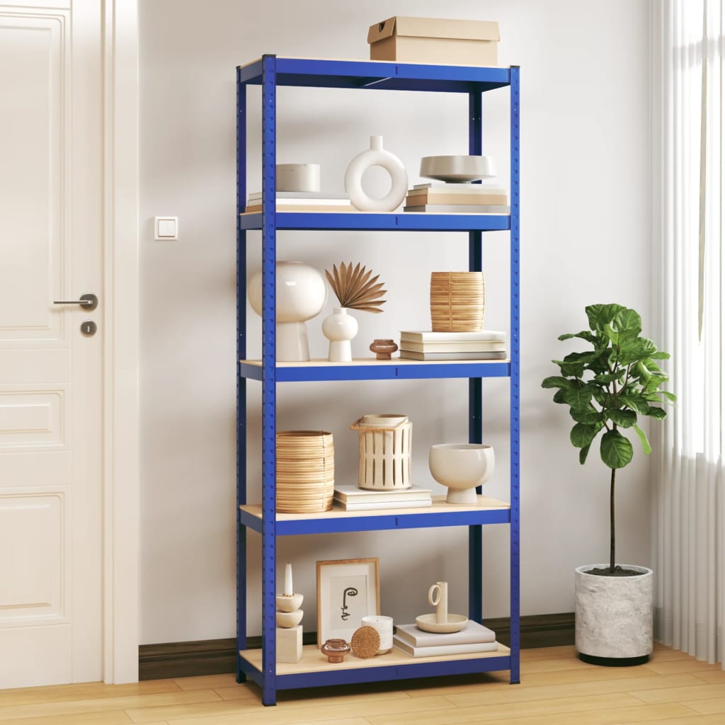 vidaXL 5-Layer Storage Shelf Blue Steel and Engineered Wood