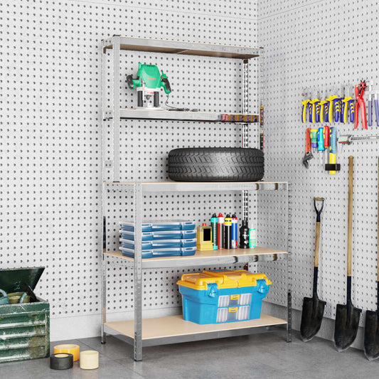 vidaXL 5-Layer Work Table with Shelves Silver Steel and Engineered Wood