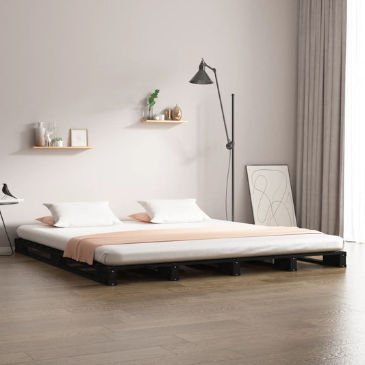 vidaXL Pallet Bed without Mattress Black 135x190 cm Solid Wood
