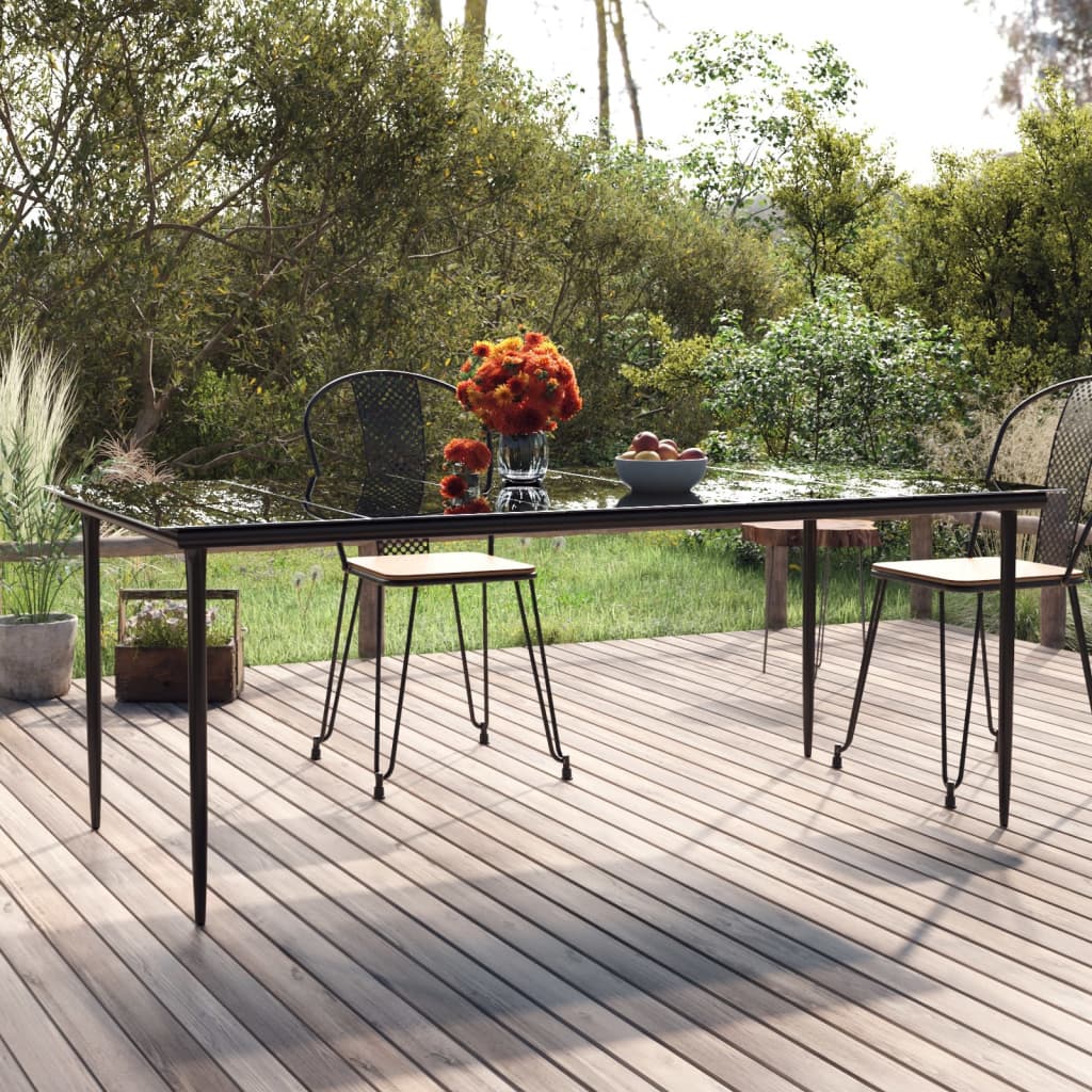 vidaXL Garden Dining Table Black 200x100x74cm Steel and Tempered Glass