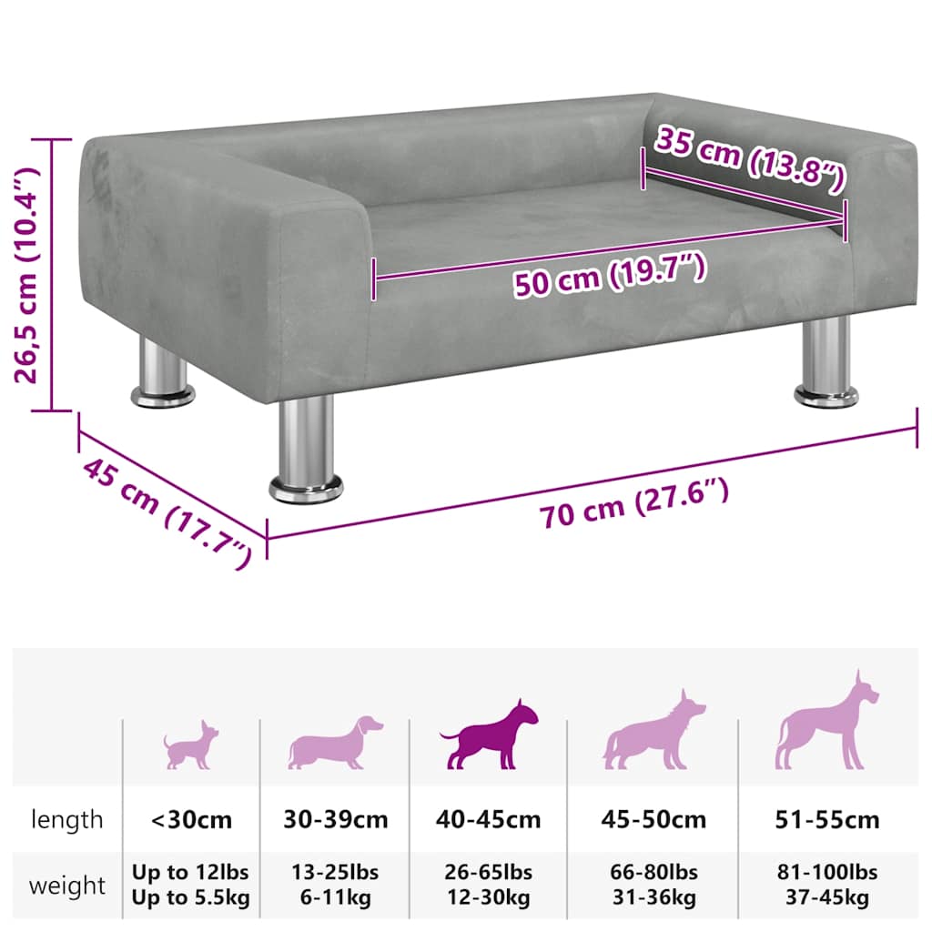 vidaXL Dog Bed Light Grey 70x45x26.5 cm Velvet