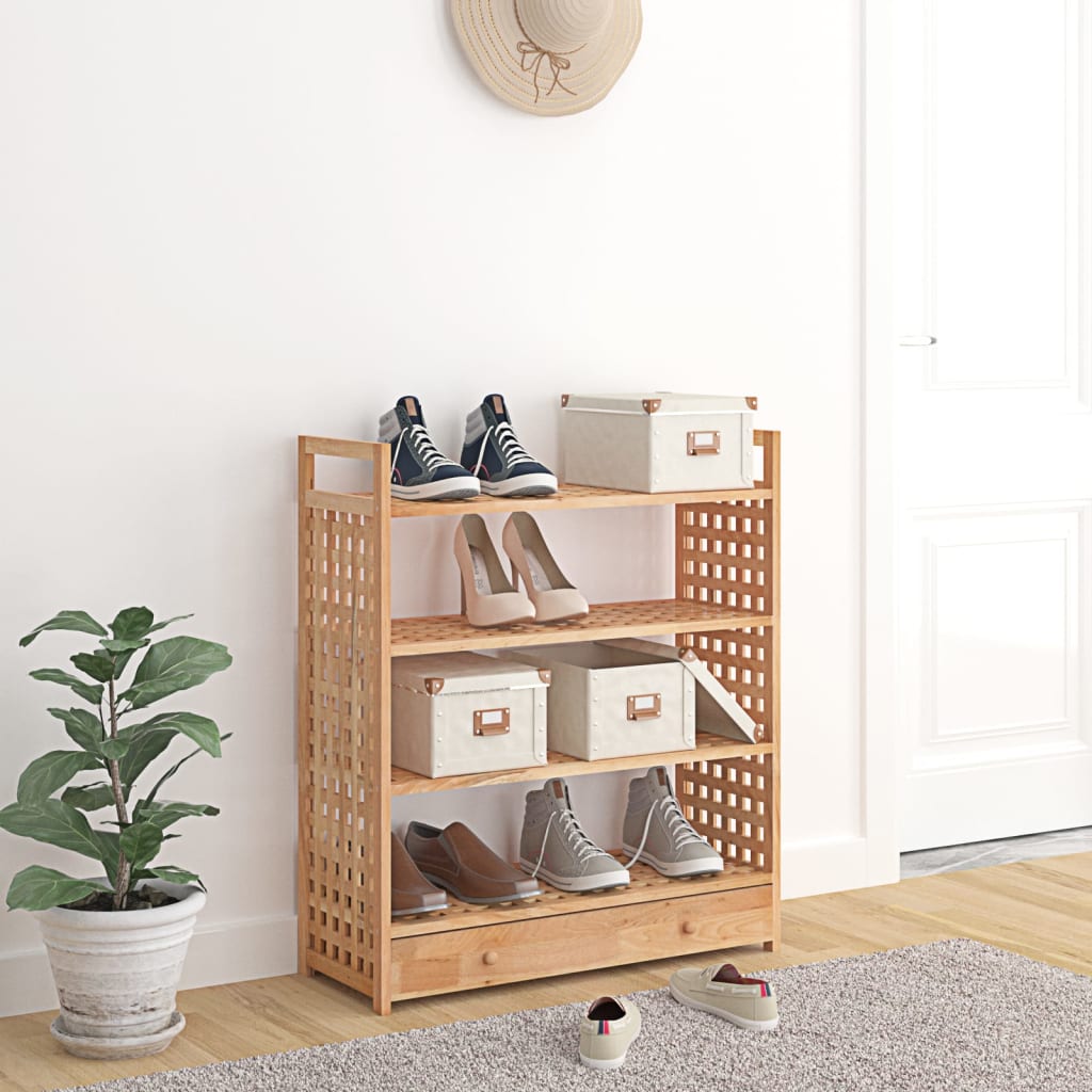 vidaXL Shoe Rack with Drawer 70x27x81 cm Solid Wood Walnut