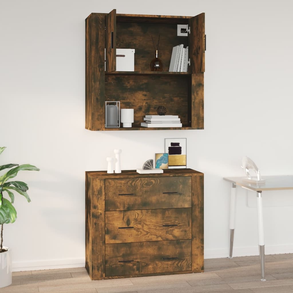 vidaXL Wall Cabinet Smoked Oak 80x33x80 cm Engineered Wood