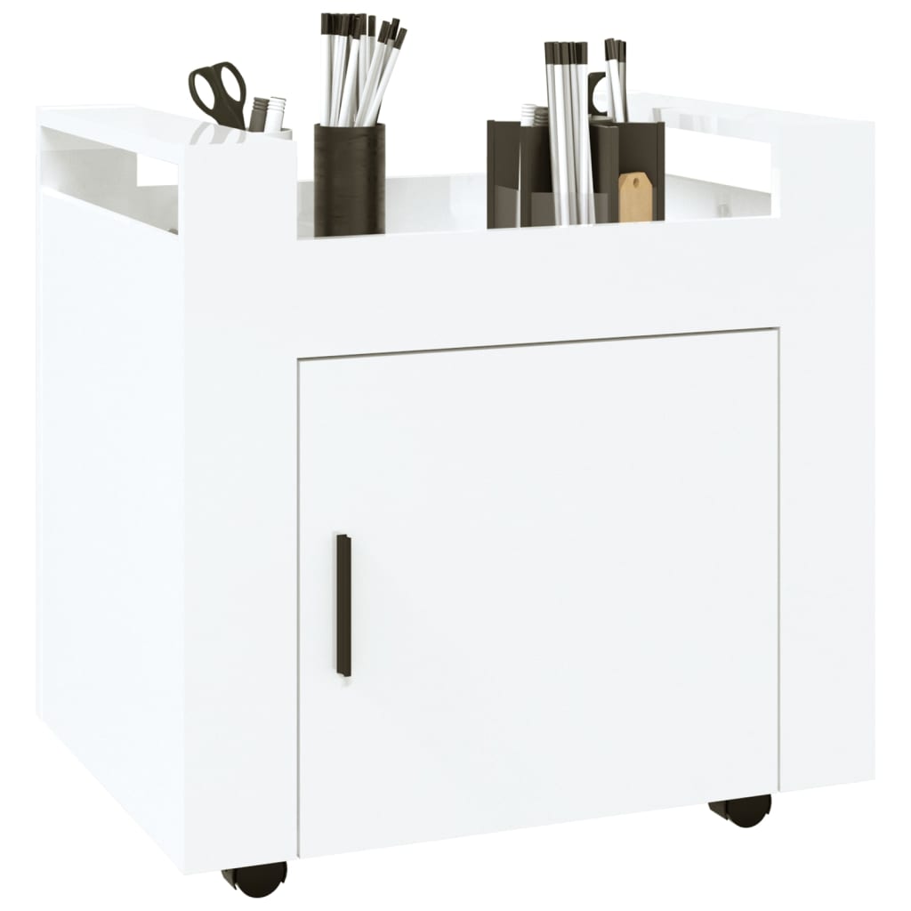 vidaXL Desk Trolley High Gloss White 60x45x60 cm Engineered Wood