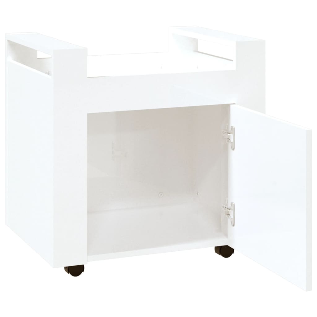 vidaXL Desk Trolley High Gloss White 60x45x60 cm Engineered Wood