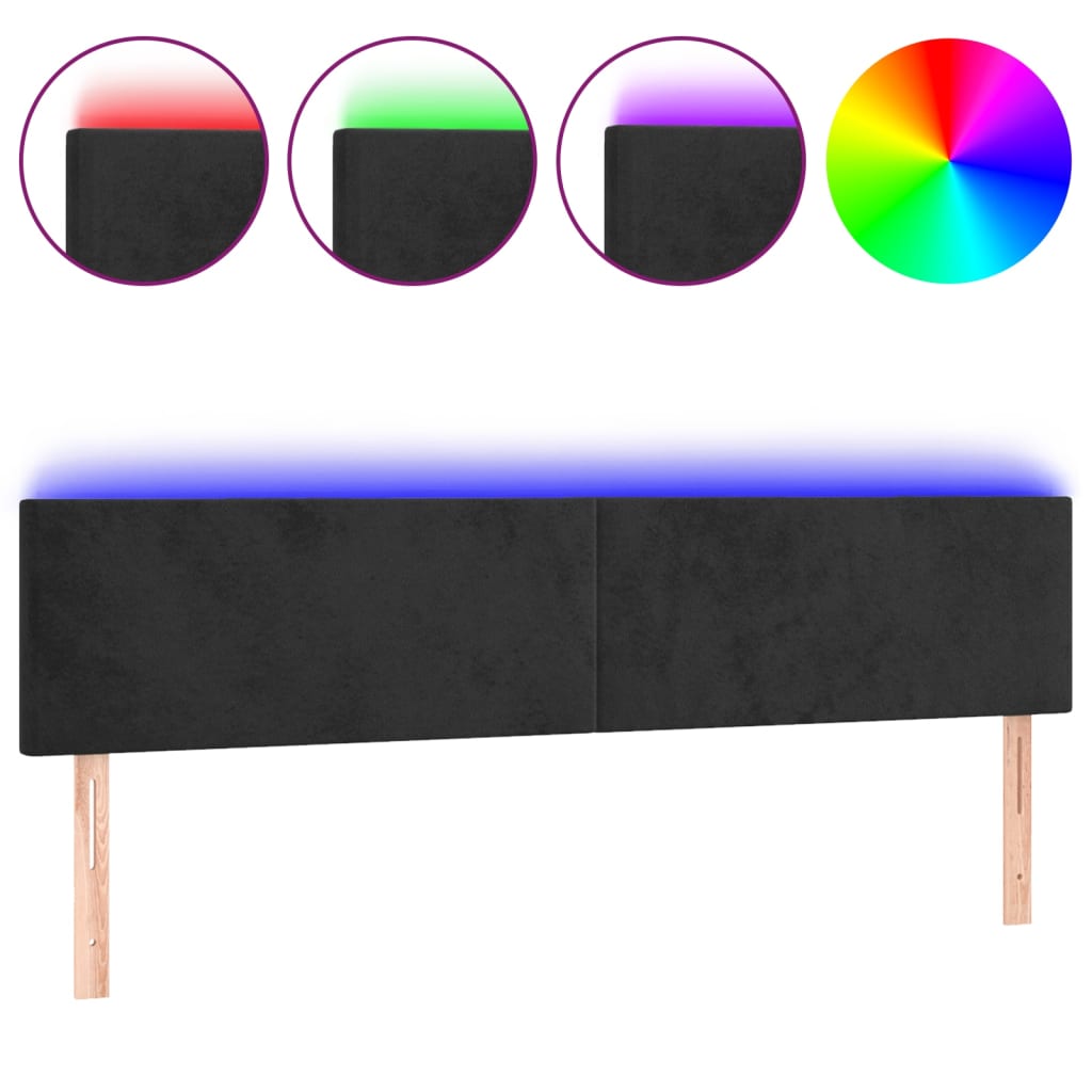 vidaXL LED Headboard Black 200x5x78/88 cm Velvet