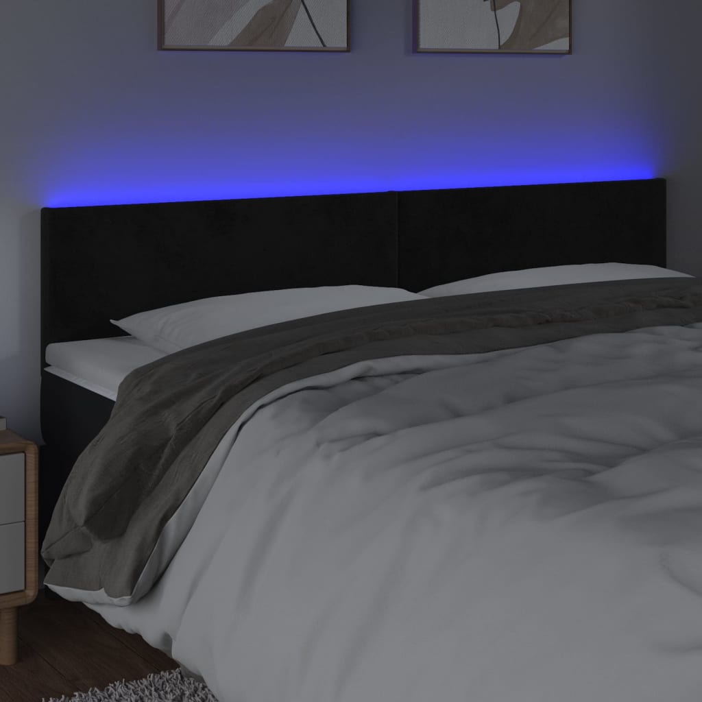 vidaXL LED Headboard Black 200x5x78/88 cm Velvet