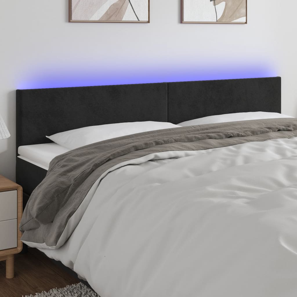 vidaXL LED Headboard Black 200x5x78/88 cm Velvet