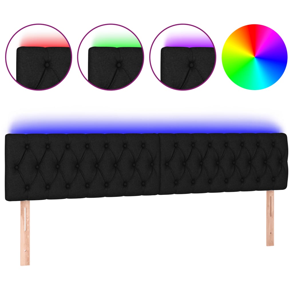 vidaXL LED Headboard Black 200x7x78/88 cm Fabric