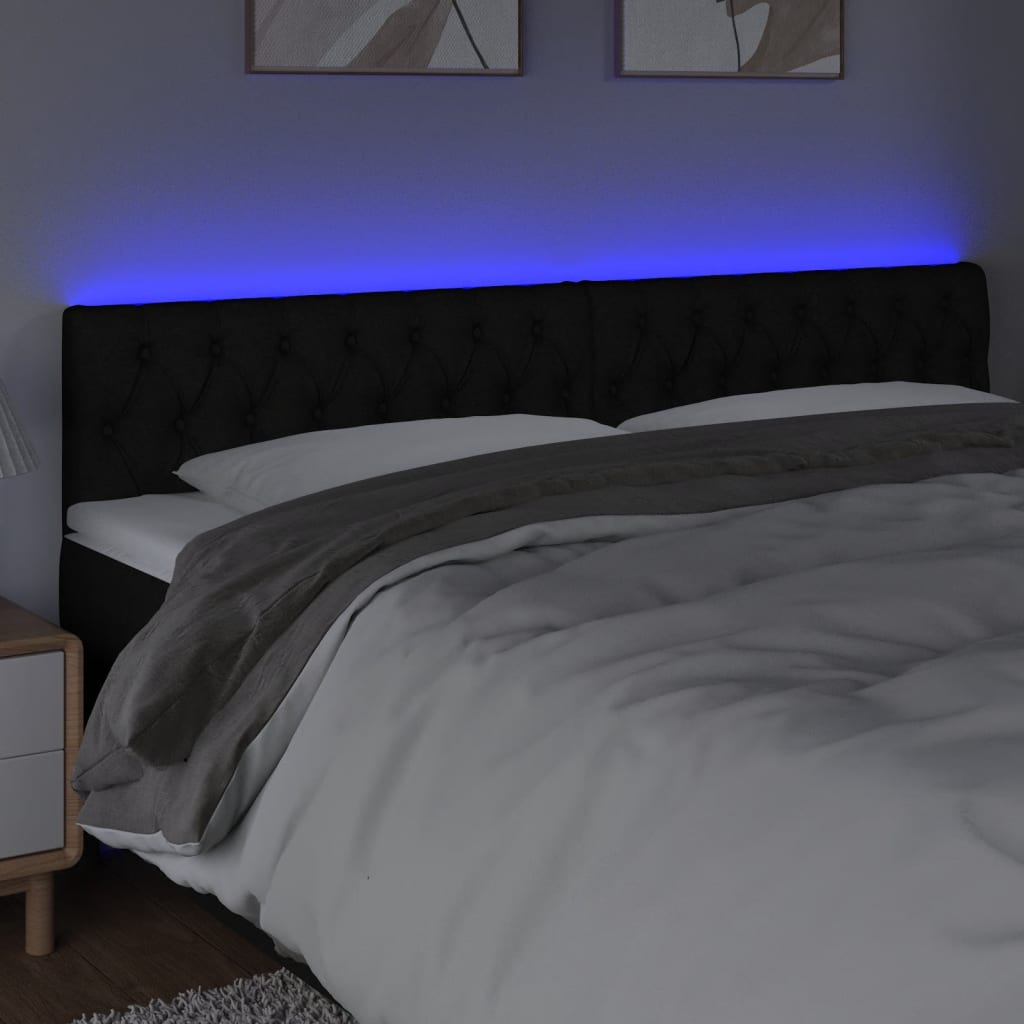 vidaXL LED Headboard Black 200x7x78/88 cm Fabric